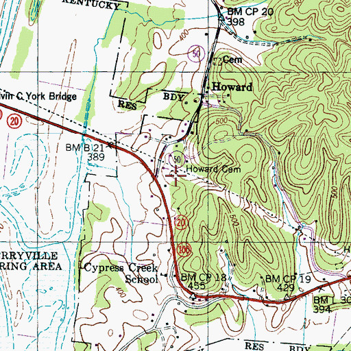 Topographic Map of Howard Cemetery, TN