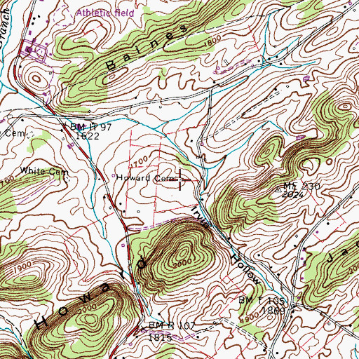 Topographic Map of Howard Cemetery, TN