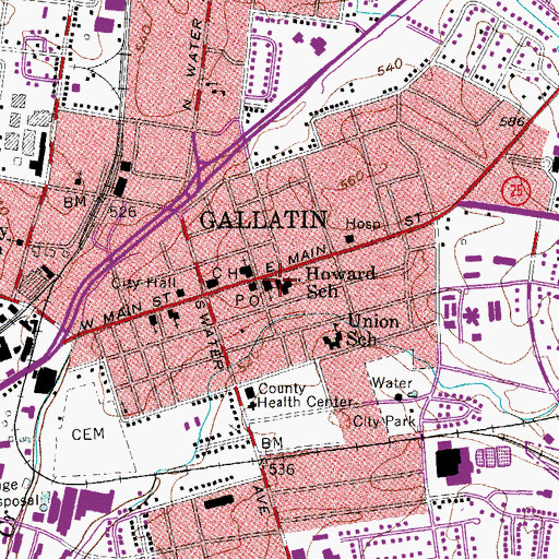 Topographic Map of Howard School, TN