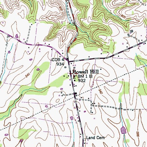 Topographic Map of Howell Hill, TN