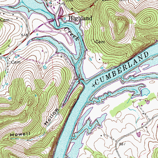 Topographic Map of Howell Hollow, TN