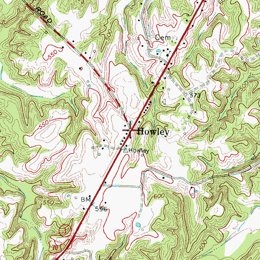 Topographic Map of Howley, TN