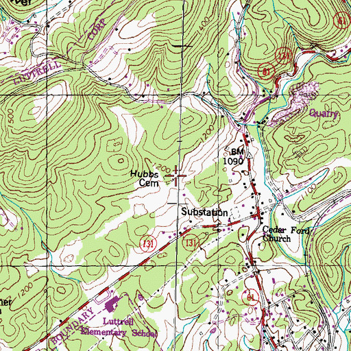 Topographic Map of Hubbs Cemetery, TN