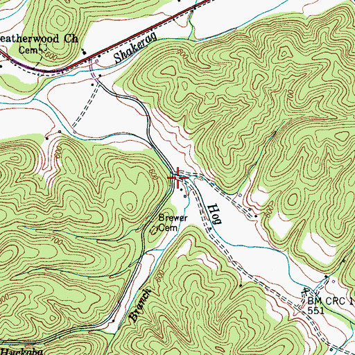 Topographic Map of Huckaba Branch, TN