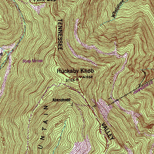 Topographic Map of Huckaby Knob, TN