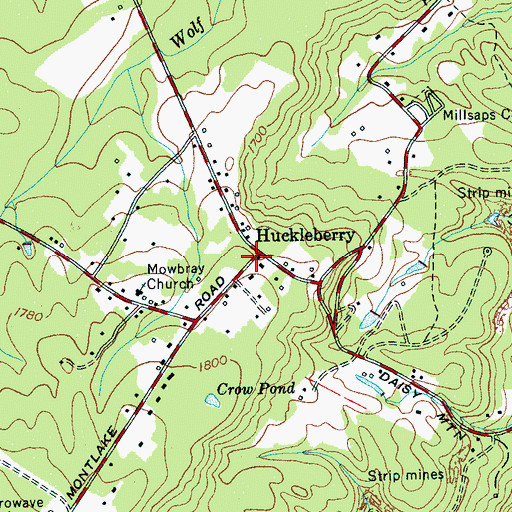 Topographic Map of Huckleberry, TN