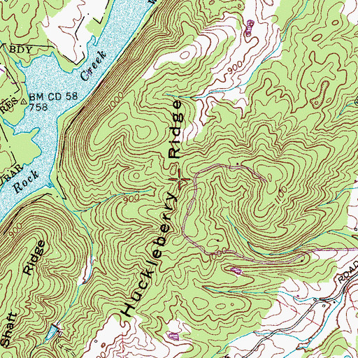 Topographic Map of Huckleberry Ridge, TN