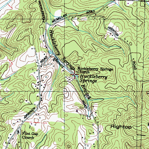 Topographic Map of Huckleberry Springs United Methodist Church, TN