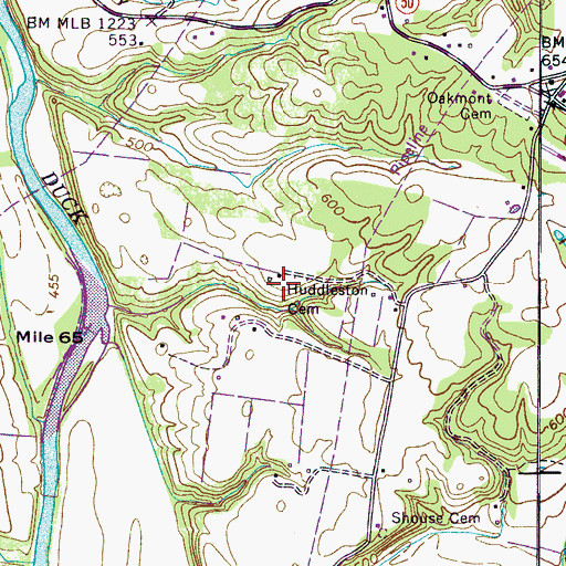 Topographic Map of Huddleston Cemetery, TN