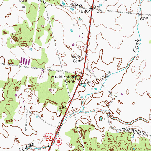 Topographic Map of Huddleston Cemetery, TN
