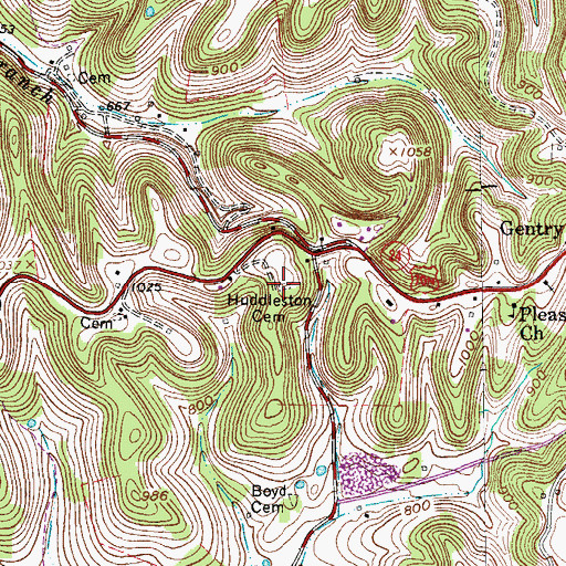 Topographic Map of Huddleston Cemetery, TN