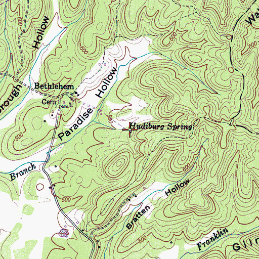 Topographic Map of Hudiburg Spring, TN