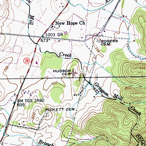 Topographic Map of Hudson Cemetery, TN