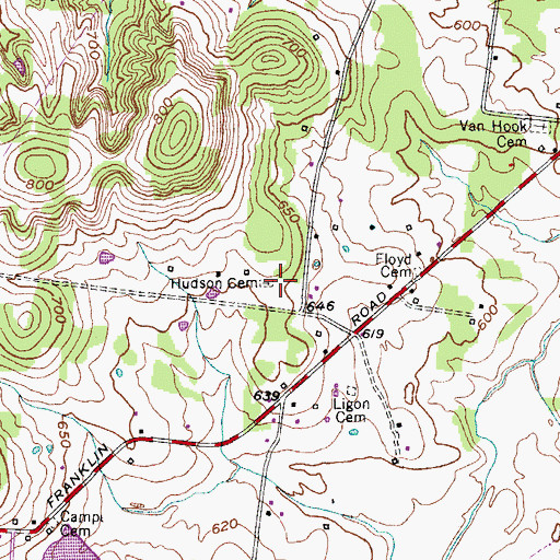 Topographic Map of Hudson Cemetery, TN