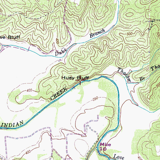 Topographic Map of Huey Bluff, TN