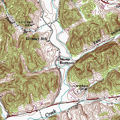 Topographic Map of Huey Bottom, TN