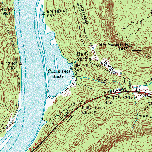 Topographic Map of Huff Branch, TN