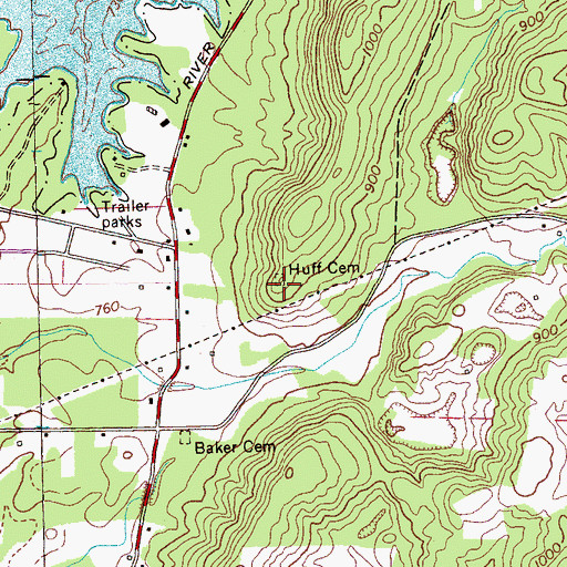 Topographic Map of Huff Cemetery, TN
