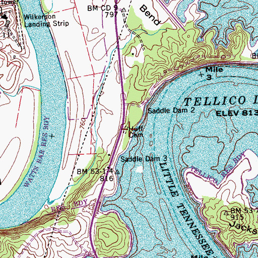 Topographic Map of Huff Cemetery, TN