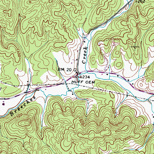 Topographic Map of Huff Cemetery, TN