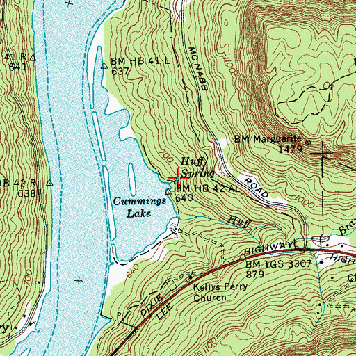 Topographic Map of Huff Spring, TN