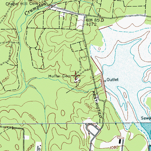 Topographic Map of Huffar Cemetery, TN