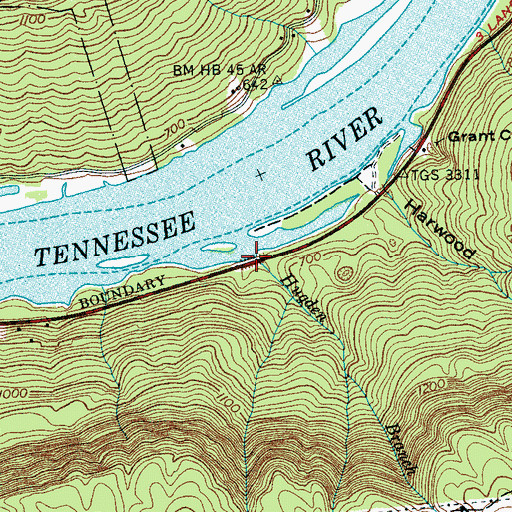 Topographic Map of Hugden Branch, TN