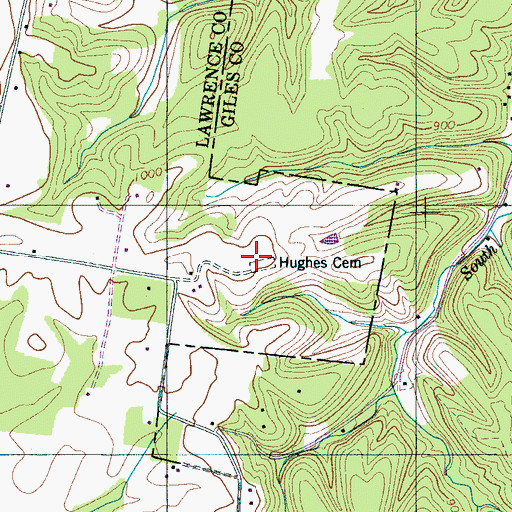 Topographic Map of Hughes Cemetery, TN