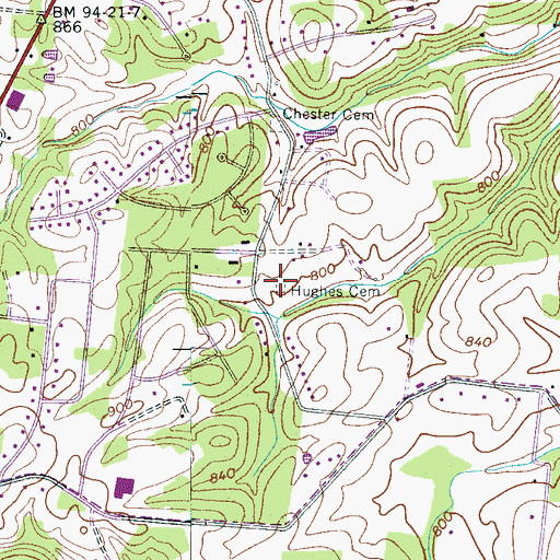 Topographic Map of Hughes Cemetery, TN