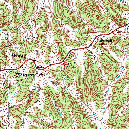 Topographic Map of Hughes Cemetery, TN