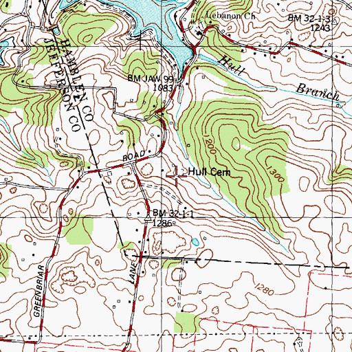 Topographic Map of Hull Cemetery, TN