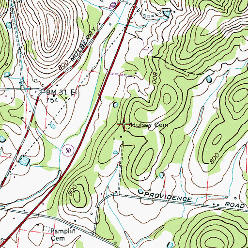 Topographic Map of Hulsey Cemetery, TN