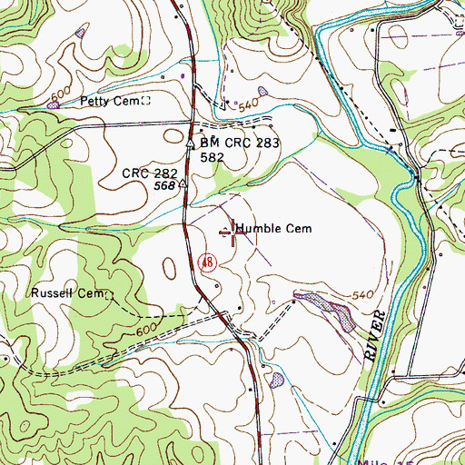Topographic Map of Humble Cemetery, TN
