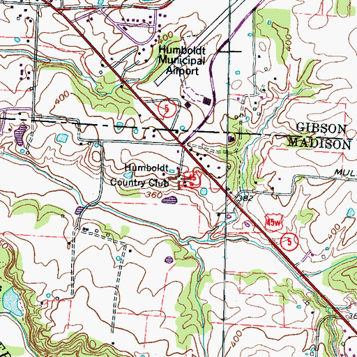 Topographic Map of Humboldt Country Club, TN