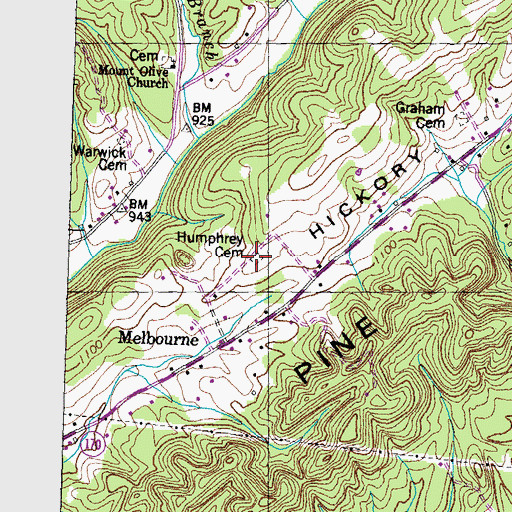 Topographic Map of Humphrey Cemetery, TN