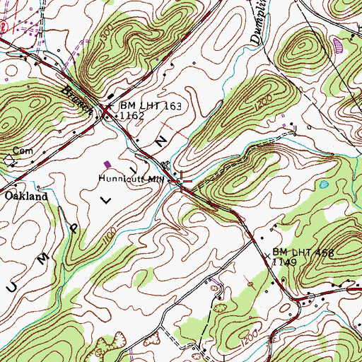 Topographic Map of Hunnicutt Branch, TN