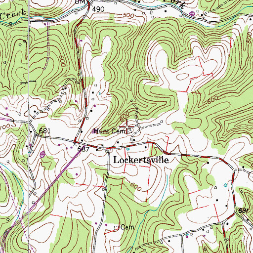 Topographic Map of Hunt Cemetery, TN