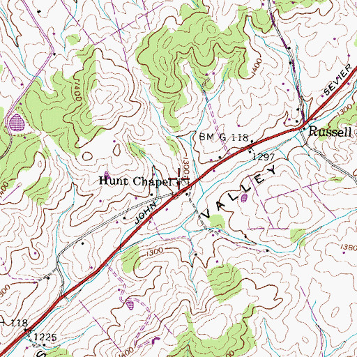 Topographic Map of Hunt Chapel, TN