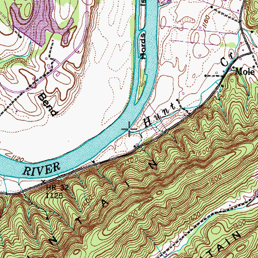 Topographic Map of Hunt Creek, TN