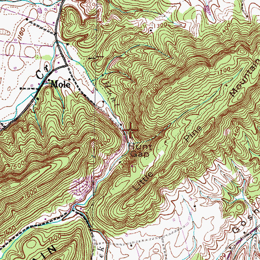 Topographic Map of Hunt Gap, TN