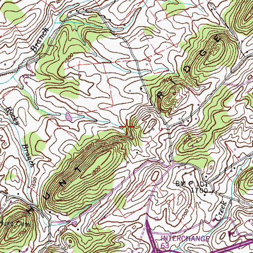 Topographic Map of Hunt Ridge, TN