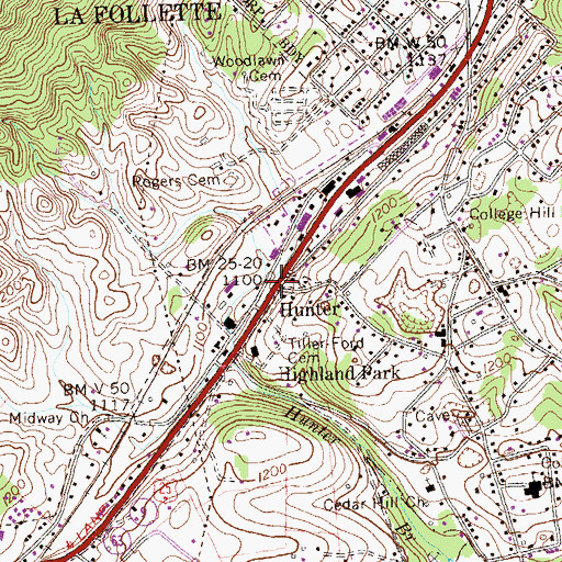 Topographic Map of Hunter, TN
