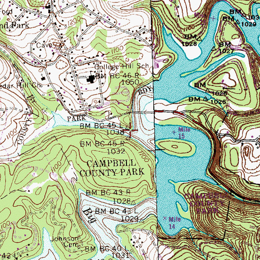 Topographic Map of Hunter Branch, TN