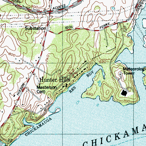 Topographic Map of Hunter Hills, TN