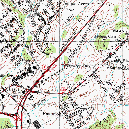 Topographic Map of Hunter Spring, TN