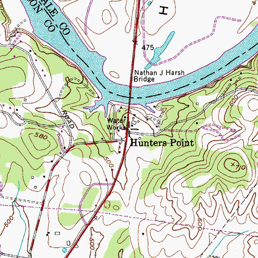 Topographic Map of Hunters Point, TN