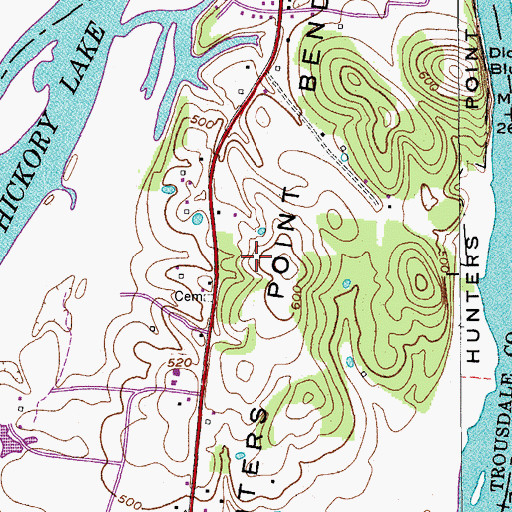 Topographic Map of Hunters Point Bend, TN