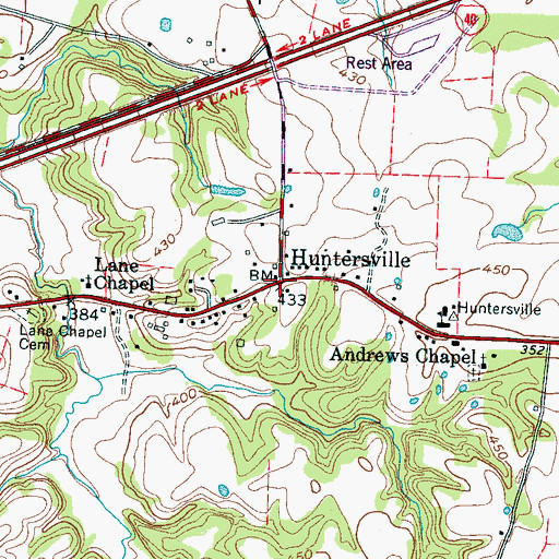 Topographic Map of Huntersville, TN