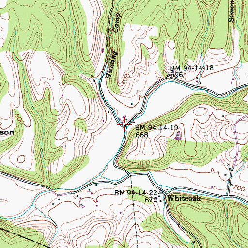 Topographic Map of Hunting Camp Branch, TN