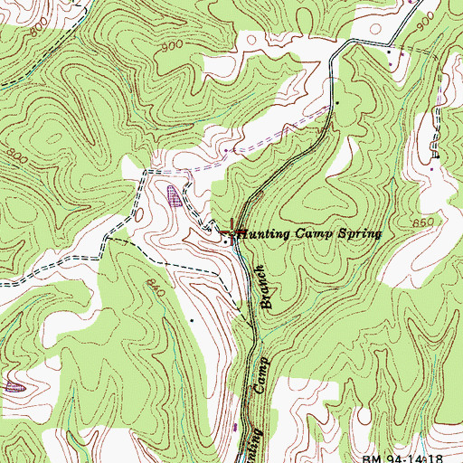 Topographic Map of Hunting Camp Spring, TN